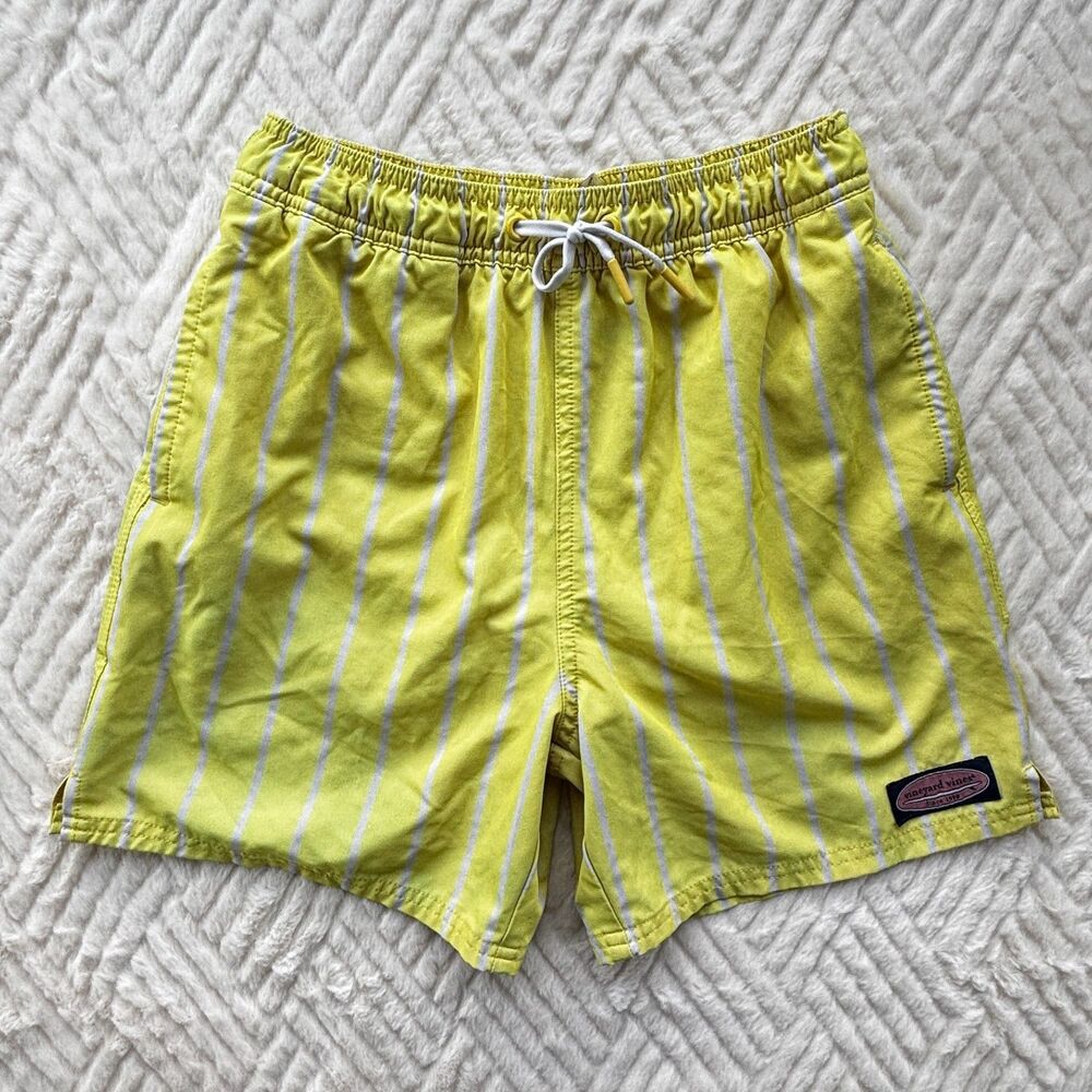 Vineyard Vines Boys Swim Trunks Yellow Stripe Board Shorts Size M 12